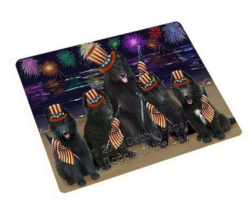 4th of July Independence Day Firework Belgian Shepherd Dog Tempered Cutting Board C52659