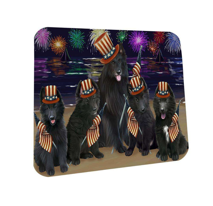 4th of July Independence Day Firework Belgian Shepherds Dog Coasters Set of 4 CST49658