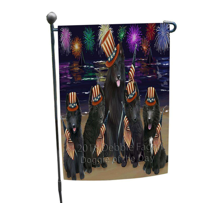 4th of July Independence Day Firework Belgian Shepherds Dog Garden Flag GFLG49427