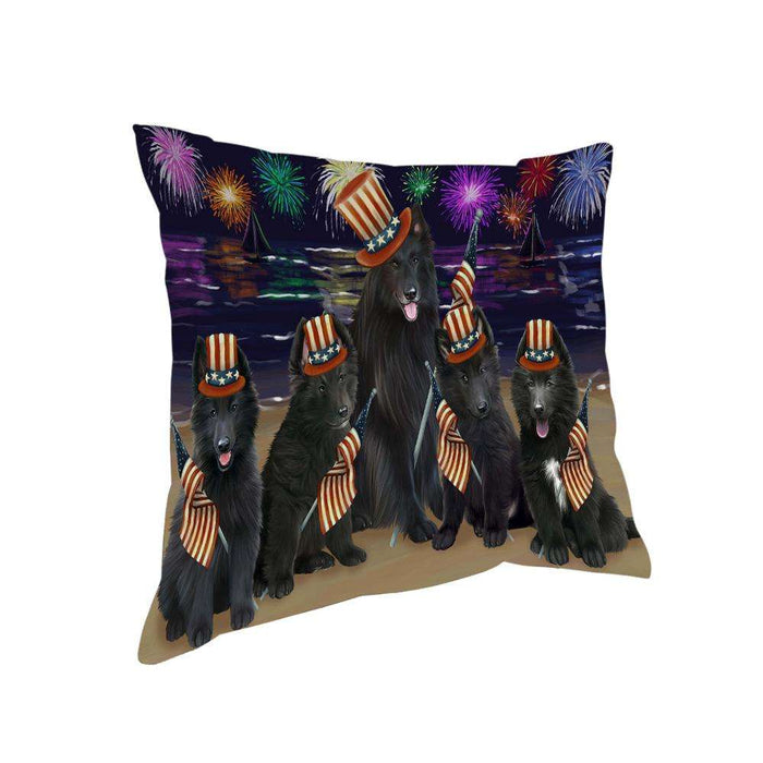 4th of July Independence Day Firework Belgian Shepherds Dog Pillow PIL54248