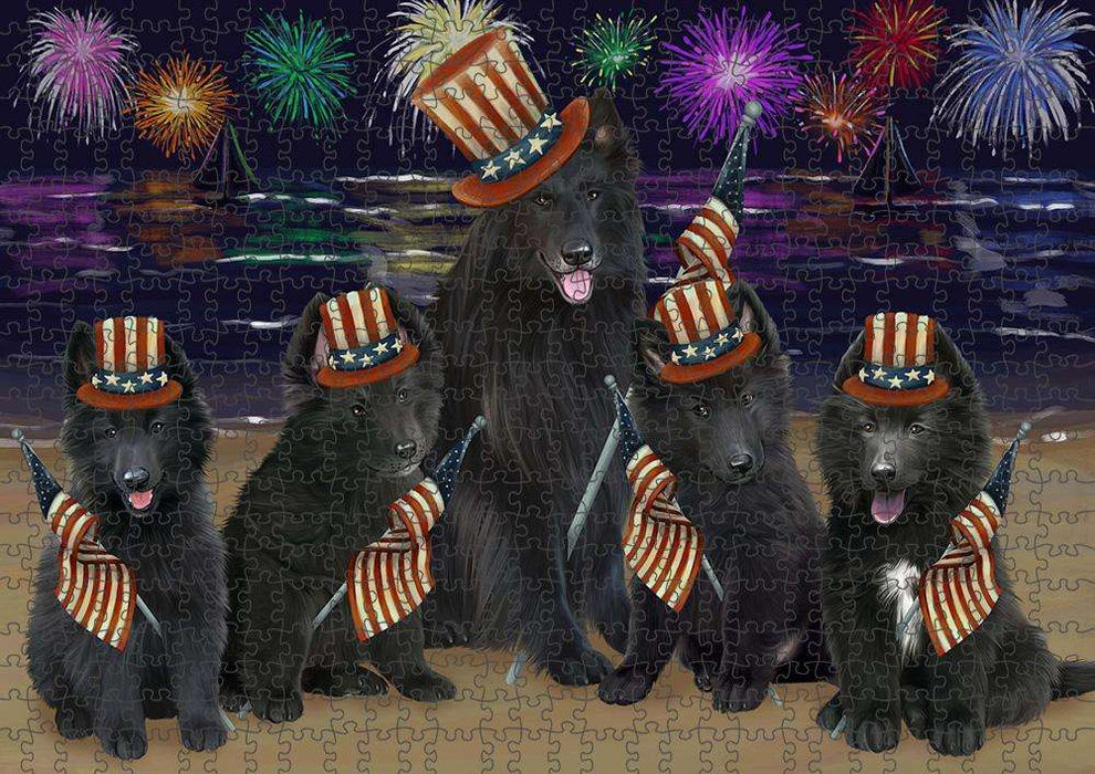 4th of July Independence Day Firework Belgian Shepherds Dog Puzzle with Photo Tin PUZL52500