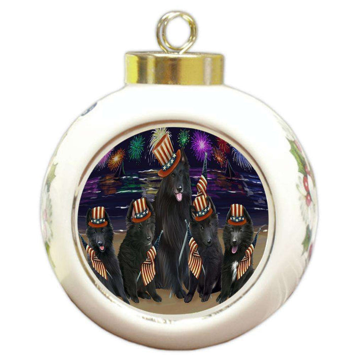 4th of July Independence Day Firework Belgian Shepherds Dog Round Ball Christmas Ornament RBPOR49598