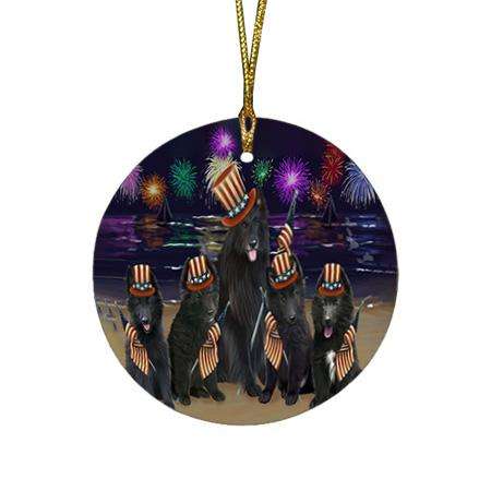 4th of July Independence Day Firework Belgian Shepherds Dog Round Flat Christmas Ornament RFPOR49589