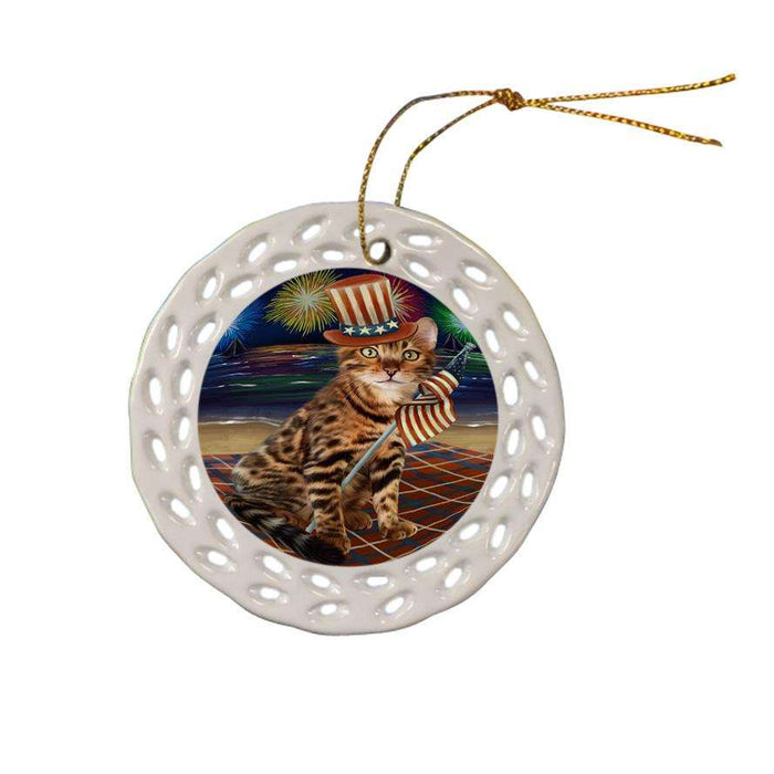 4th of July Independence Day Firework Bengal Cat Ceramic Doily Ornament DPOR52011