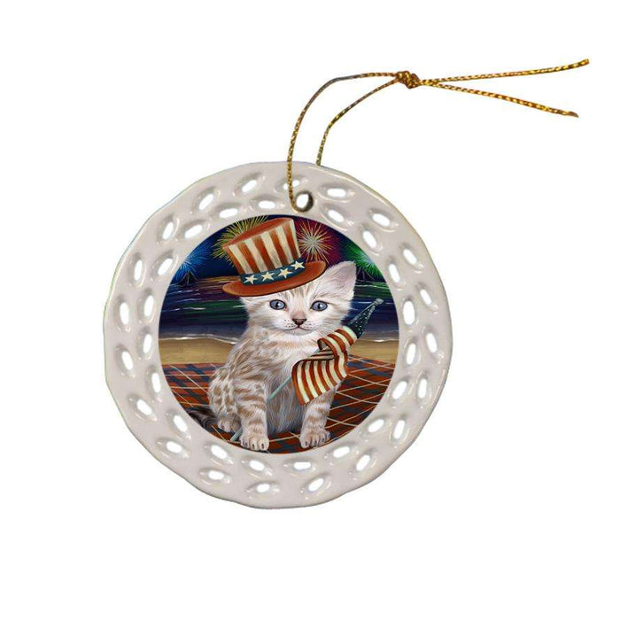 4th of July Independence Day Firework Bengal Cat Ceramic Doily Ornament DPOR52015