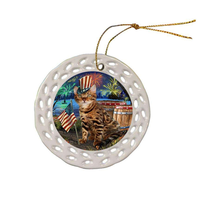 4th of July Independence Day Firework Bengal Cat Ceramic Doily Ornament DPOR54032