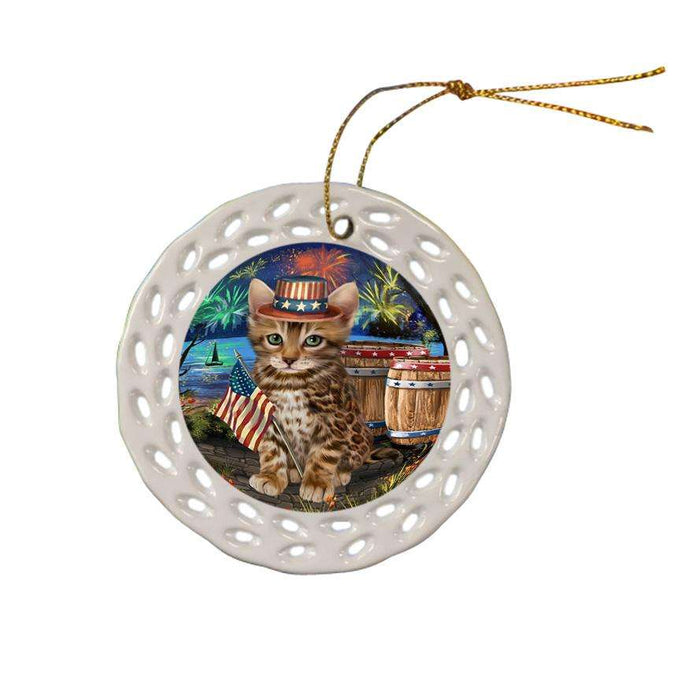 4th of July Independence Day Firework Bengal Cat Ceramic Doily Ornament DPOR54035