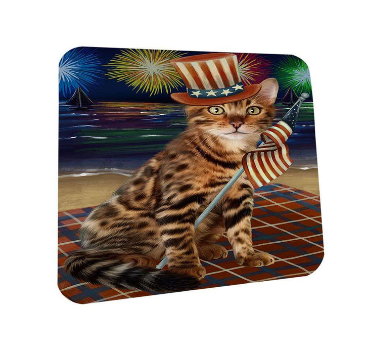 4th of July Independence Day Firework Bengal Cat Coasters Set of 4 CST51970