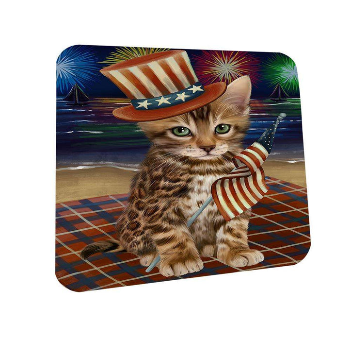 4th of July Independence Day Firework Bengal Cat Coasters Set of 4 CST51972