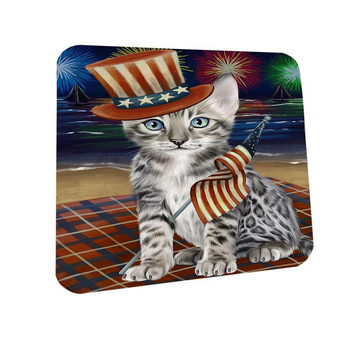 4th of July Independence Day Firework Bengal Cat Coasters Set of 4 CST51973