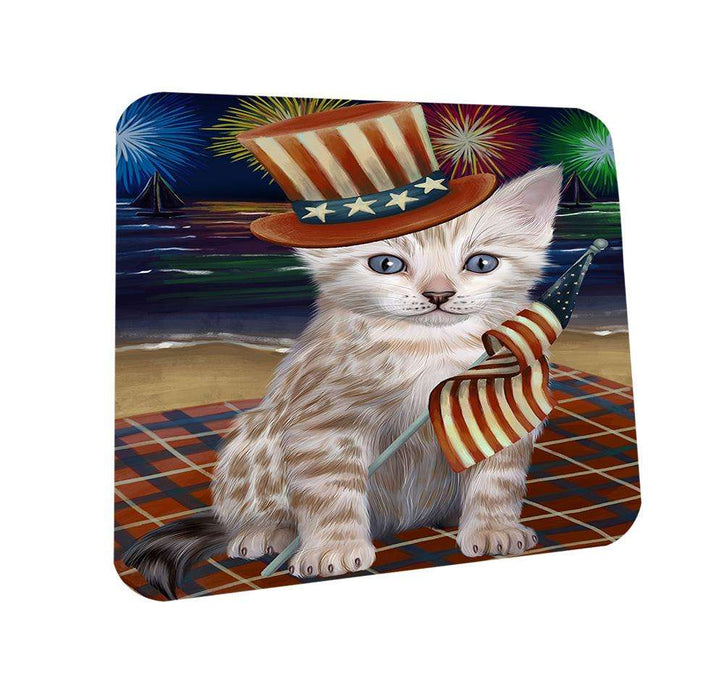 4th of July Independence Day Firework Bengal Cat Coasters Set of 4 CST51974