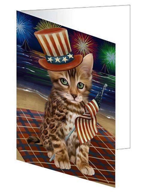 4th of July Independence Day Firework Bengal Cat Handmade Artwork Assorted Pets Greeting Cards and Note Cards with Envelopes for All Occasions and Holiday Seasons GCD61238