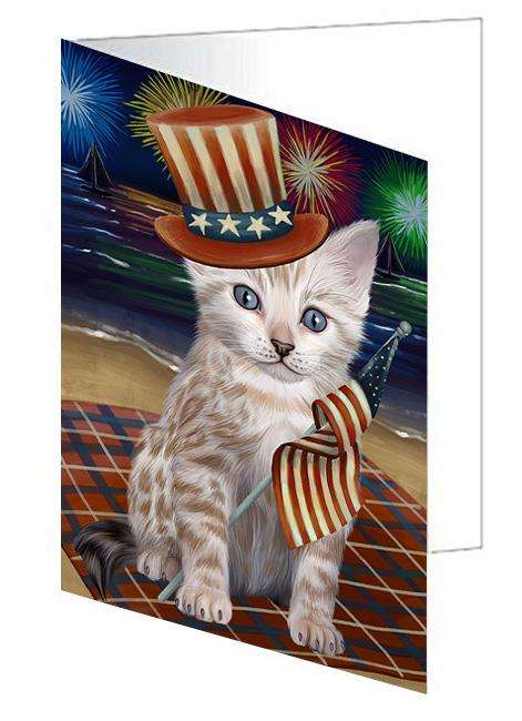 4th of July Independence Day Firework Bengal Cat Handmade Artwork Assorted Pets Greeting Cards and Note Cards with Envelopes for All Occasions and Holiday Seasons GCD61244