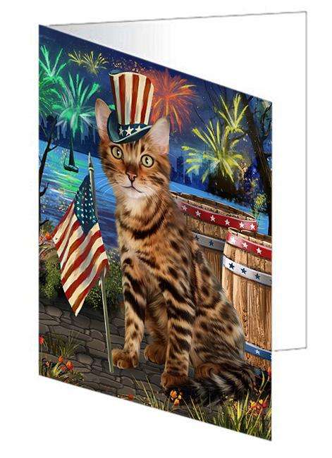 4th of July Independence Day Firework Bengal Cat Handmade Artwork Assorted Pets Greeting Cards and Note Cards with Envelopes for All Occasions and Holiday Seasons GCD66125