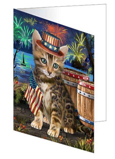4th of July Independence Day Firework Bengal Cat Handmade Artwork Assorted Pets Greeting Cards and Note Cards with Envelopes for All Occasions and Holiday Seasons GCD66128