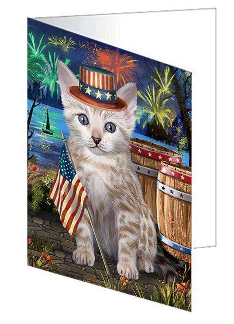 4th of July Independence Day Firework Bengal Cat Handmade Artwork Assorted Pets Greeting Cards and Note Cards with Envelopes for All Occasions and Holiday Seasons GCD66131