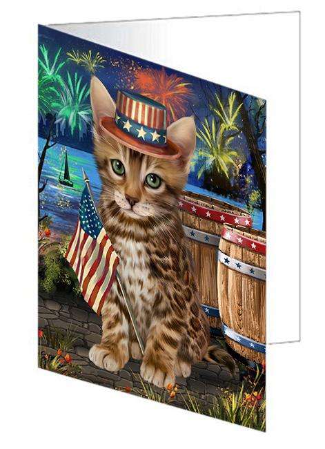 4th of July Independence Day Firework Bengal Cat Handmade Artwork Assorted Pets Greeting Cards and Note Cards with Envelopes for All Occasions and Holiday Seasons GCD66134