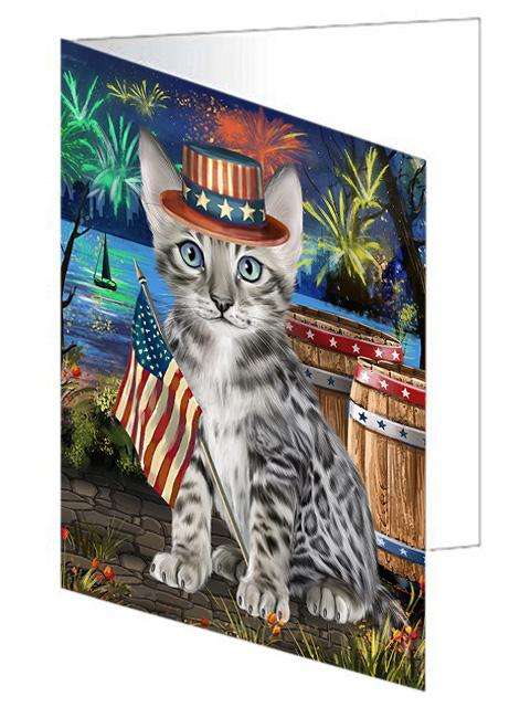 4th of July Independence Day Firework Bengal Cat Handmade Artwork Assorted Pets Greeting Cards and Note Cards with Envelopes for All Occasions and Holiday Seasons GCD66137