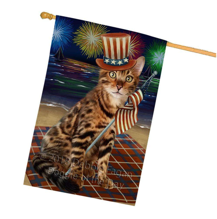 4th of July Independence Day Firework Bengal Cat House Flag FLG52144