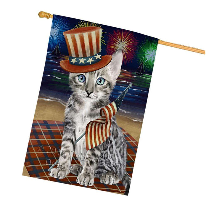 4th of July Independence Day Firework Bengal Cat House Flag FLG52147