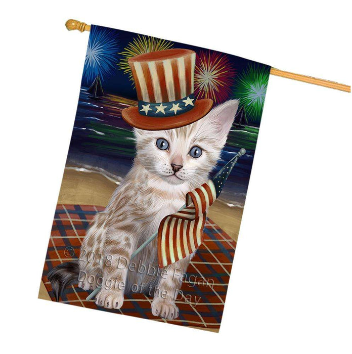 4th of July Independence Day Firework Bengal Cat House Flag FLG52148