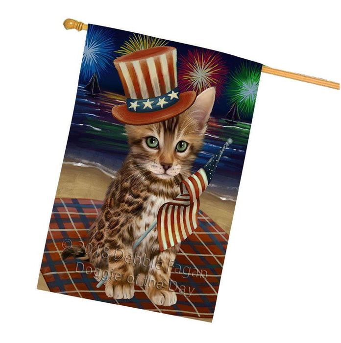 4th of July Independence Day Firework Bengal Cat House Flag FLG52484