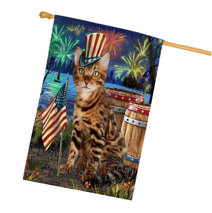 4th of July Independence Day Firework Bengal Cat House Flag FLG54230