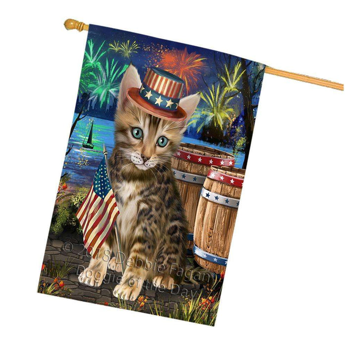 4th of July Independence Day Firework Bengal Cat House Flag FLG54231