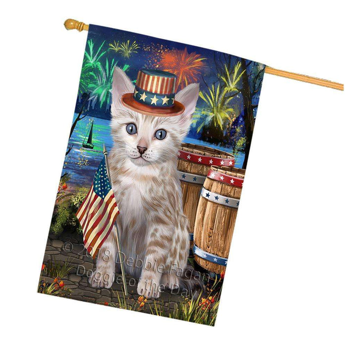 4th of July Independence Day Firework Bengal Cat House Flag FLG54232