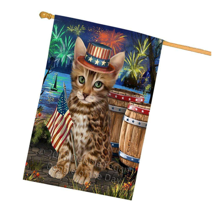 4th of July Independence Day Firework Bengal Cat House Flag FLG54233