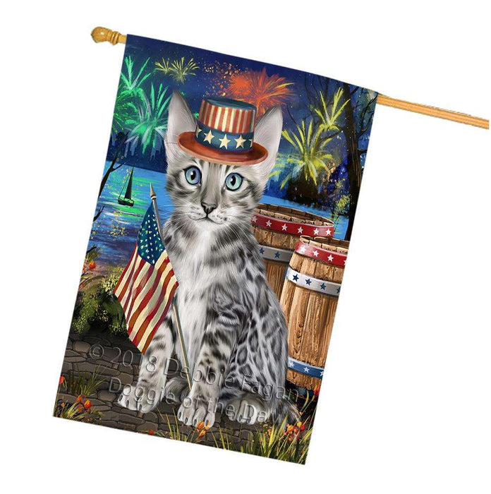 4th of July Independence Day Firework Bengal Cat House Flag FLG54234