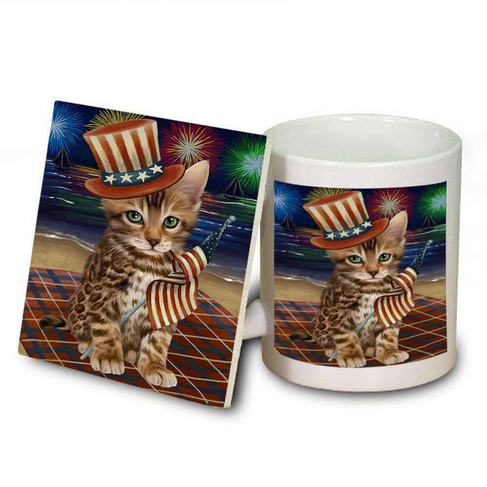 4th of July Independence Day Firework Bengal Cat Mug and Coaster Set MUC52005