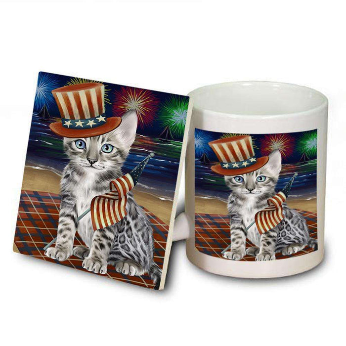 4th of July Independence Day Firework Bengal Cat Mug and Coaster Set MUC52006