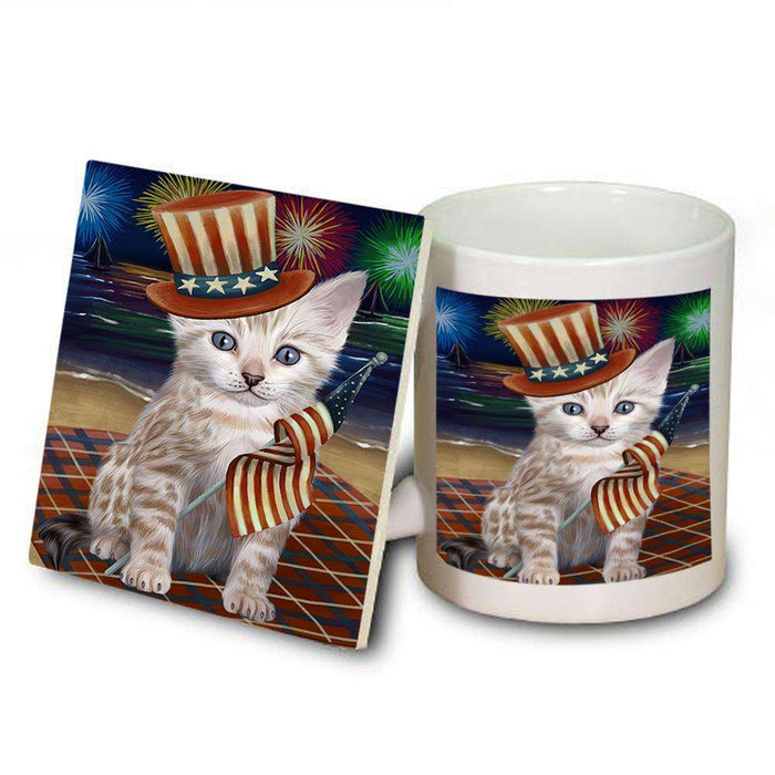 4th of July Independence Day Firework Bengal Cat Mug and Coaster Set MUC52007