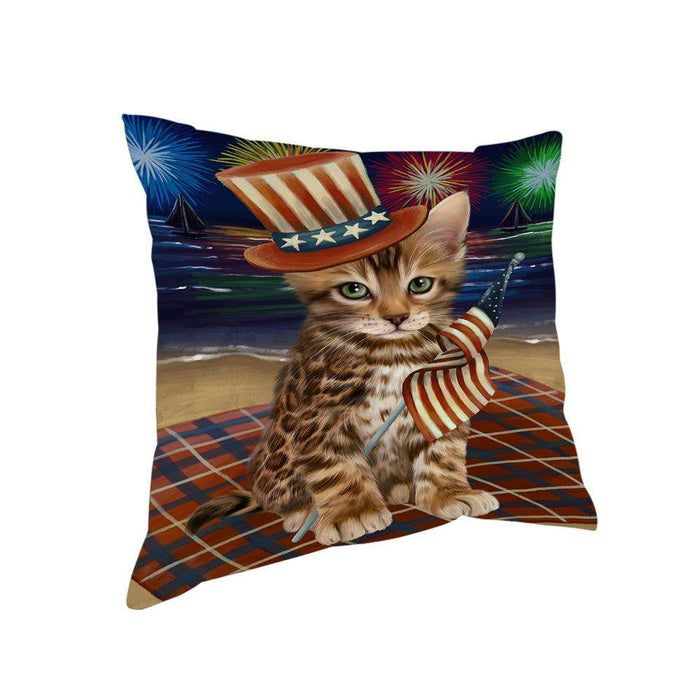 4th of July Independence Day Firework Bengal Cat Pillow PIL64416