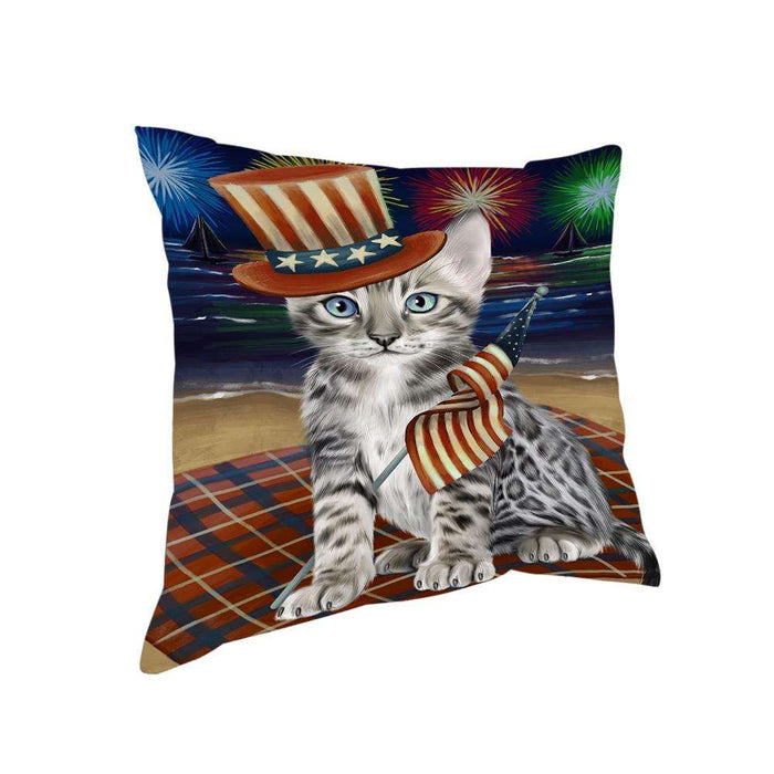 4th of July Independence Day Firework Bengal Cat Pillow PIL64420