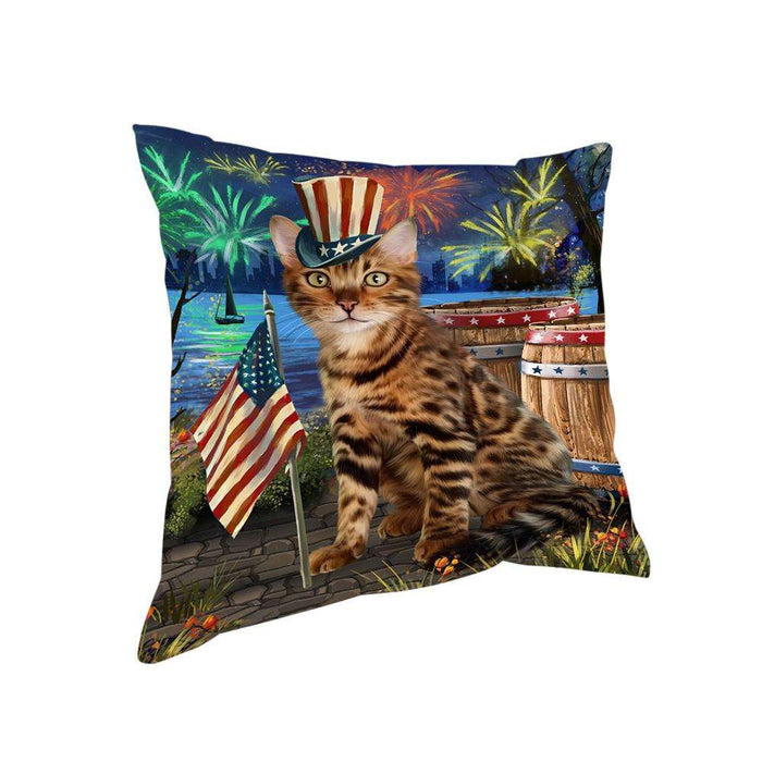 4th of July Independence Day Firework Bengal Cat Pillow PIL72752