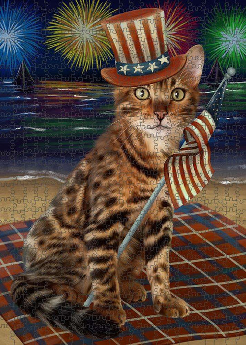 4th of July Independence Day Firework Bengal Cat Puzzle with Photo Tin PUZL61134