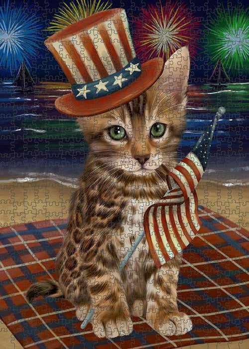 4th of July Independence Day Firework Bengal Cat Puzzle with Photo Tin PUZL61140