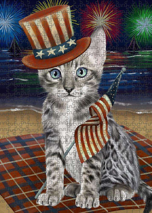 4th of July Independence Day Firework Bengal Cat Puzzle with Photo Tin PUZL61143