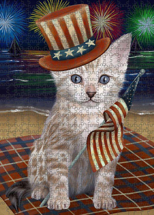4th of July Independence Day Firework Bengal Cat Puzzle with Photo Tin PUZL61146