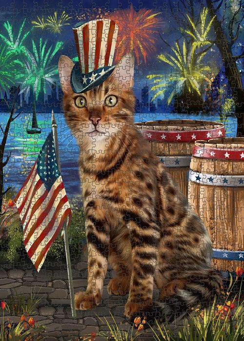 4th of July Independence Day Firework Bengal Cat Puzzle with Photo Tin PUZL83284