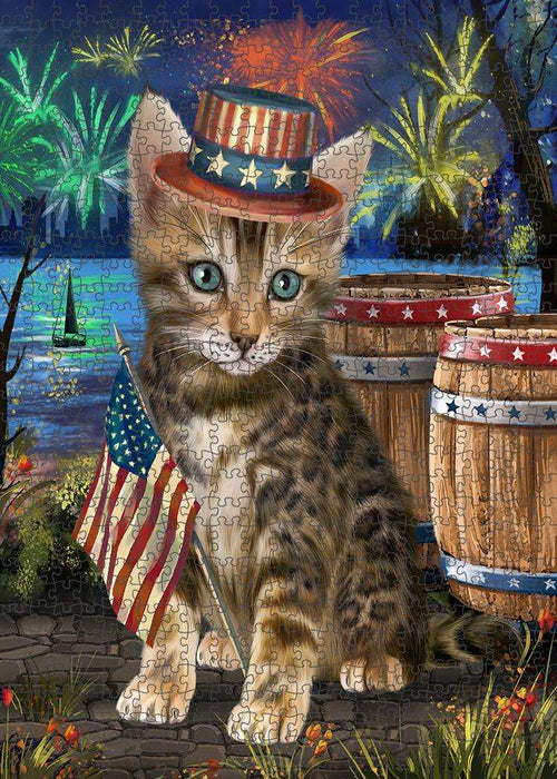 4th of July Independence Day Firework Bengal Cat Puzzle with Photo Tin PUZL83288
