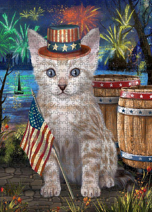 4th of July Independence Day Firework Bengal Cat Puzzle with Photo Tin PUZL83292
