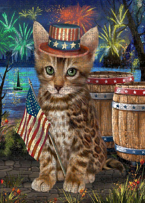 4th of July Independence Day Firework Bengal Cat Puzzle with Photo Tin PUZL83296