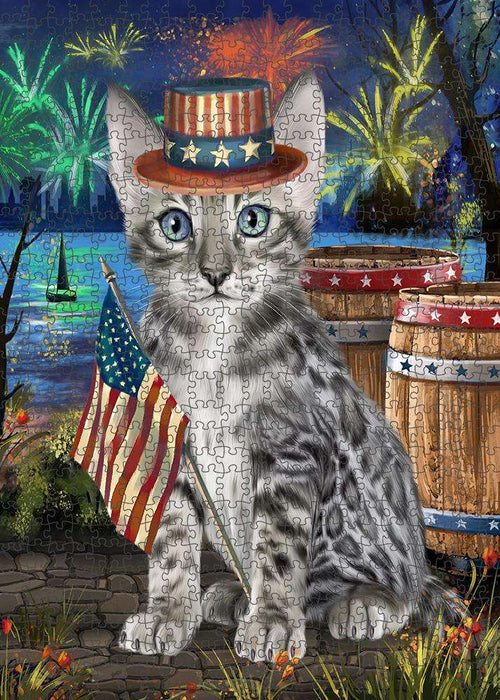 4th of July Independence Day Firework Bengal Cat Puzzle with Photo Tin PUZL83300