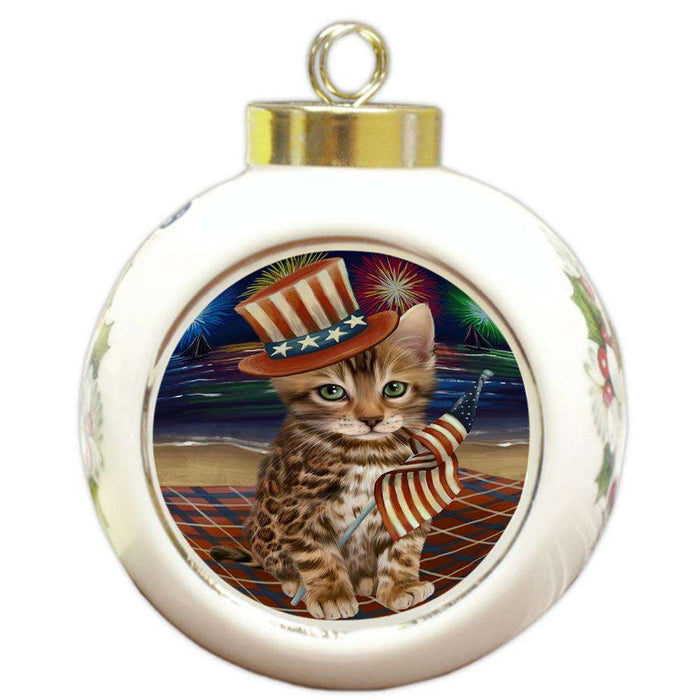 4th of July Independence Day Firework Bengal Cat Round Ball Christmas Ornament RBPOR52013
