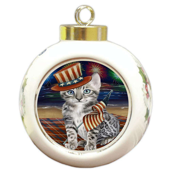 4th of July Independence Day Firework Bengal Cat Round Ball Christmas Ornament RBPOR52014