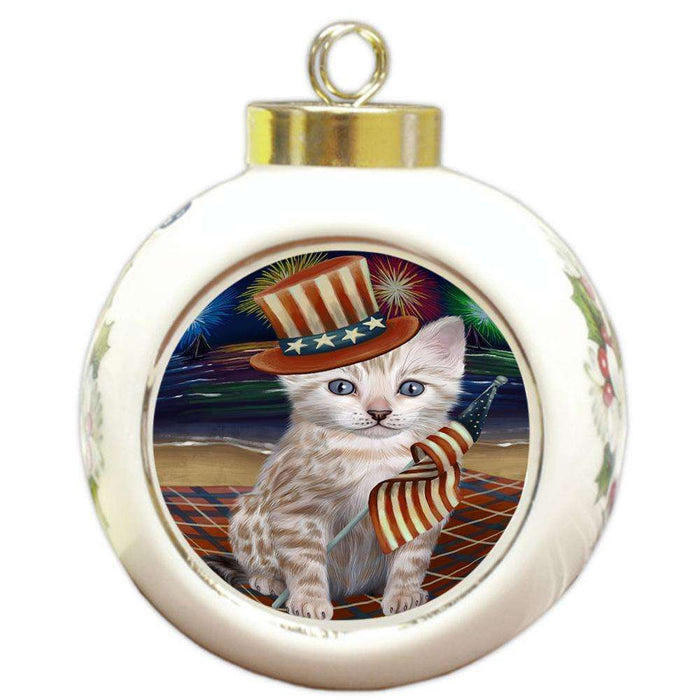 4th of July Independence Day Firework Bengal Cat Round Ball Christmas Ornament RBPOR52015