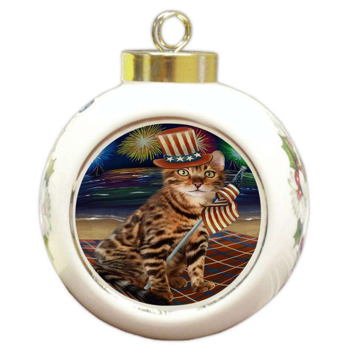 4th of July Independence Day Firework Bengal Cat Round Ball Christmas Ornament RBPOR52401